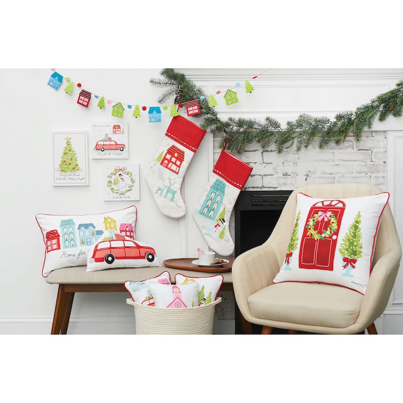 Door Wreath Printed & Embellished Throw Pillow