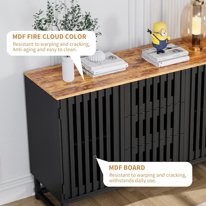 Modern Style Dressing with Grille Stripe Door 3 Drawers and 4 Shelves, for Living Room, Dining Room Office