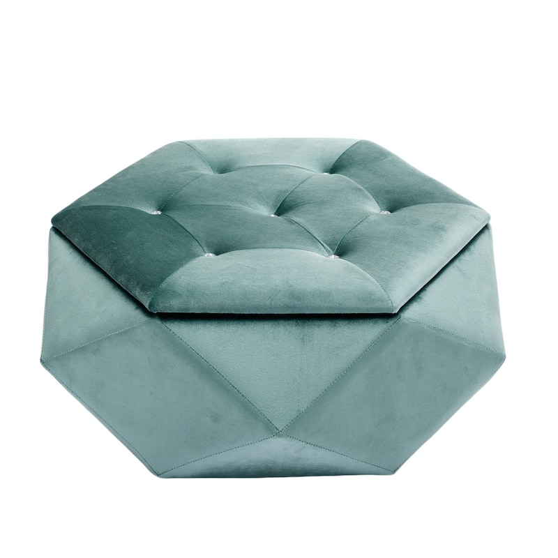 Velvet Polygon Ottoman with Diamond Lid, Multi-Functional Tufted Stroage Ottoman for Bedroom Entryway Foot Rest Stool
