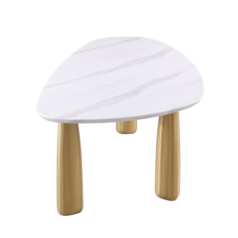 Furniture of America Luvien Modern White Sintered Stone Top Oval Dining Table with Gold Legs