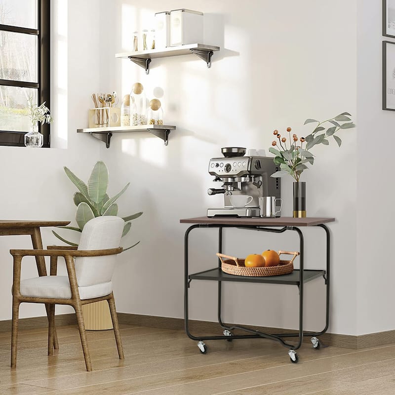 Gymax 2-Tier Folding Rolling Cart Kitchen Utility Cart Tool-Free