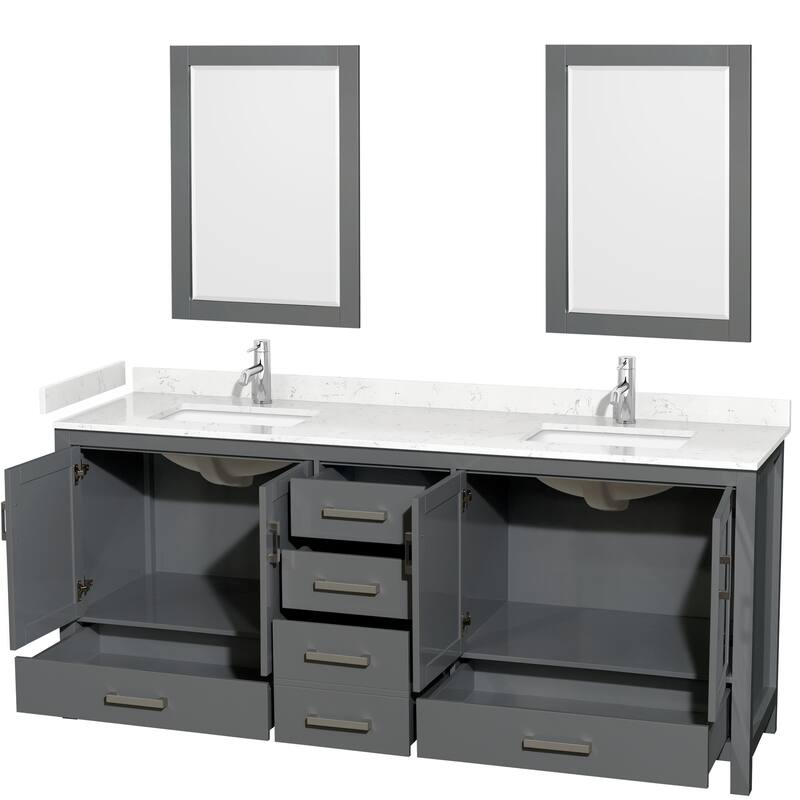 Sheffield Double Bathroom Vanity Set, Cultured Top, 24-Inch Mirrors