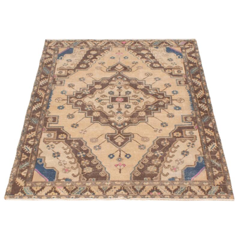 ECARPETGALLERY Hand-knotted Antalya Vintage Beige Wool Rug - 4'3 x 6'2