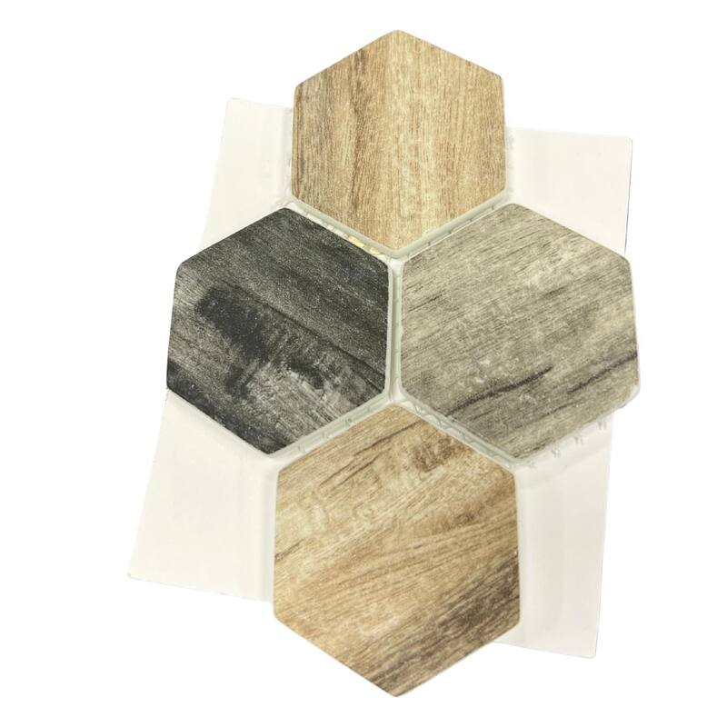 Recycled 1.88x1.88 Greige Wood Look Glass Hexagon Mosaic Tile - Wall & Backsplash
