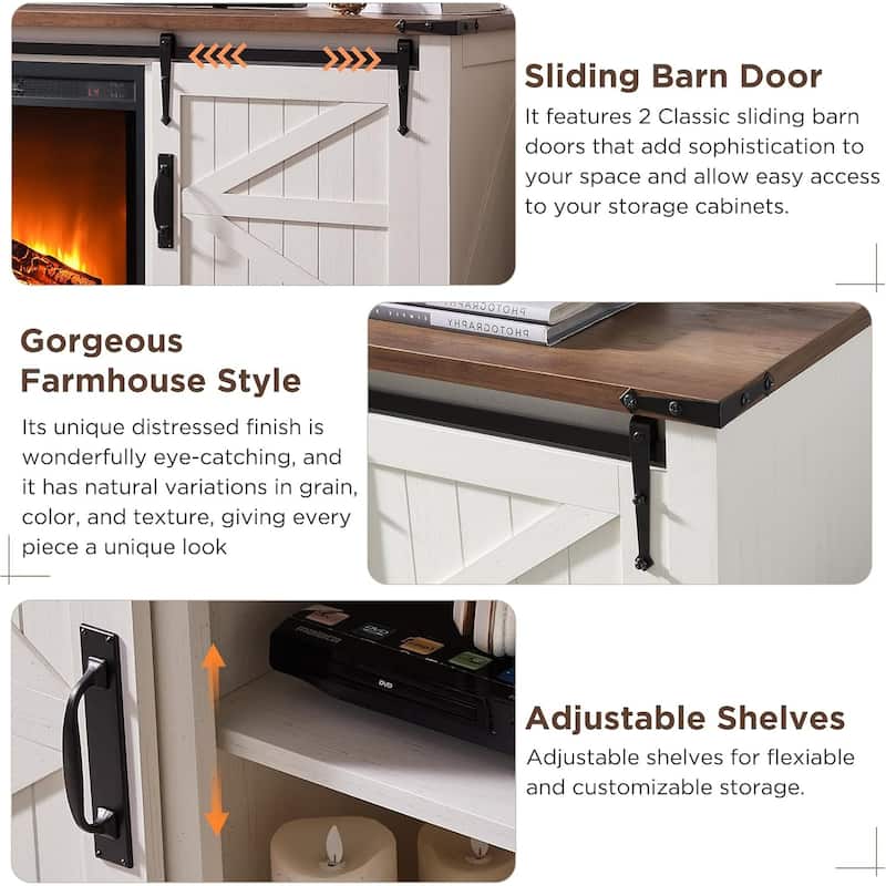 Farmhouse Fireplace TV Stand for 75'' TV, Rustic Entertainment Center