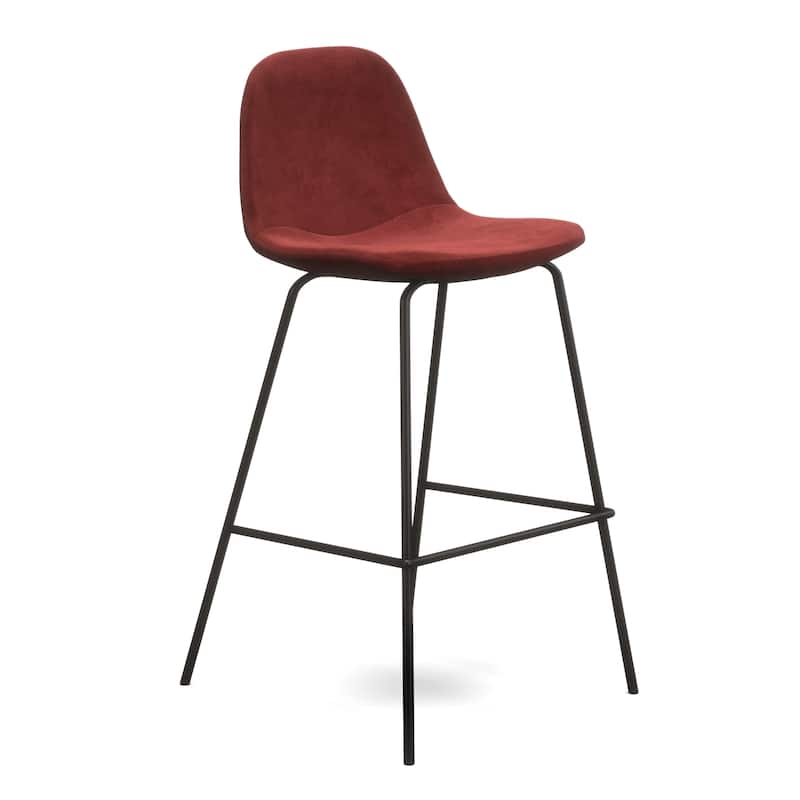Maxine Velvet Counter Height Stools Black Legs (Set of 2) - Claret Velvet