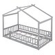 preview thumbnail 9 of 24, Twin Size Wood Bed House Bed, Frame with Fence, Playhouse Design