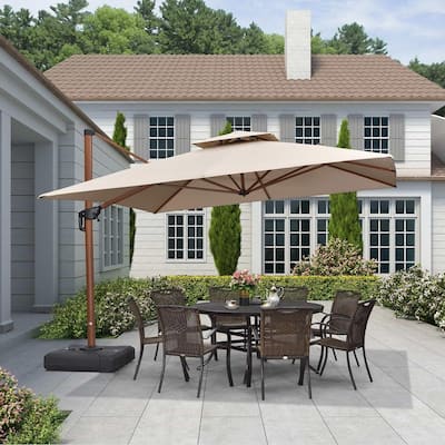 PURPLE LEAF Double Top 9 / 10 / 11 / 12 ft Square Patio Cantilever Umbrellas in Wood Color