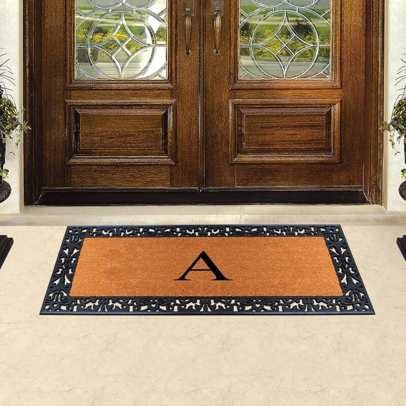 A1HC Rubber and Coir Paisley Border Heavy Duty Non-Slip Durable Double Door Monogrammed Doormat 30"X60", Black