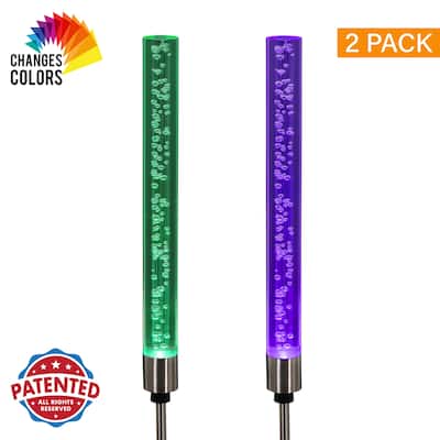 Exhart Two Solar Color Changing Acrylic Stationary Bubble Cylinder Garden Stake Set, 2.5 by 34 Inches