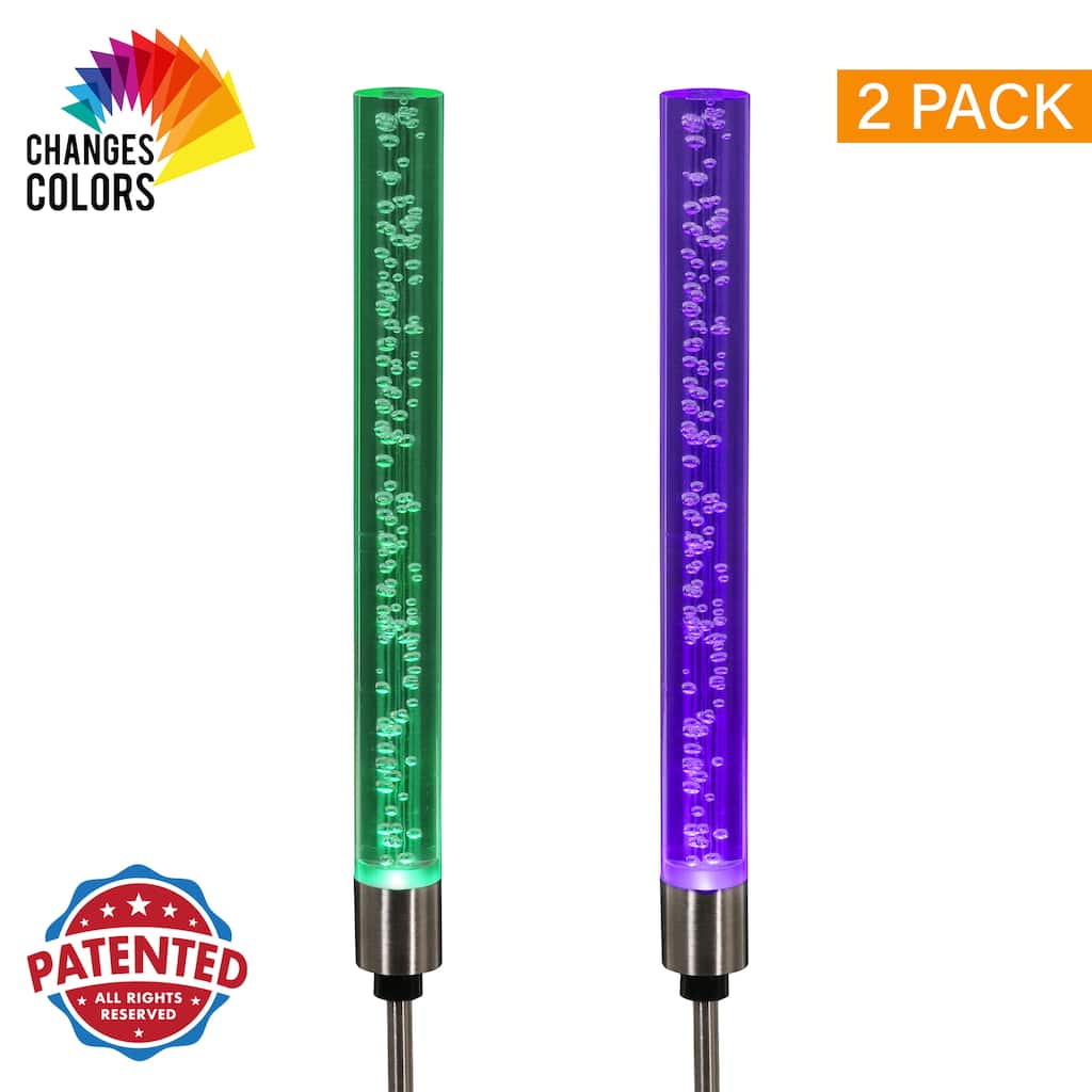 Exhart Two Solar Color Changing Acrylic Stationary Bubble Cylinder Garden Stake Set, 2.5 by 34 Inches