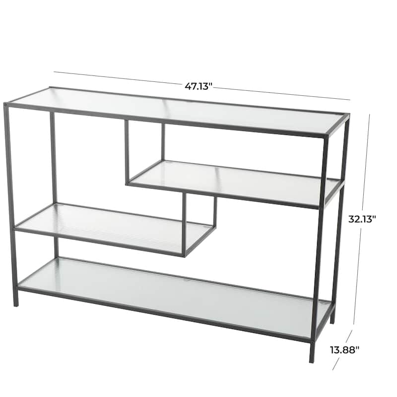 Metal Geometric 4 Shelf Shelving Unit with Clear Glass Shelves - Black - Roche River Decor