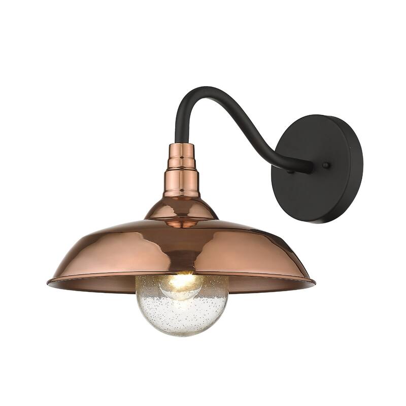 1-Light Outdoor Flush Mount Wall Light with Clear Seedy Glass Shade and Steel Fixture Garden Lighting