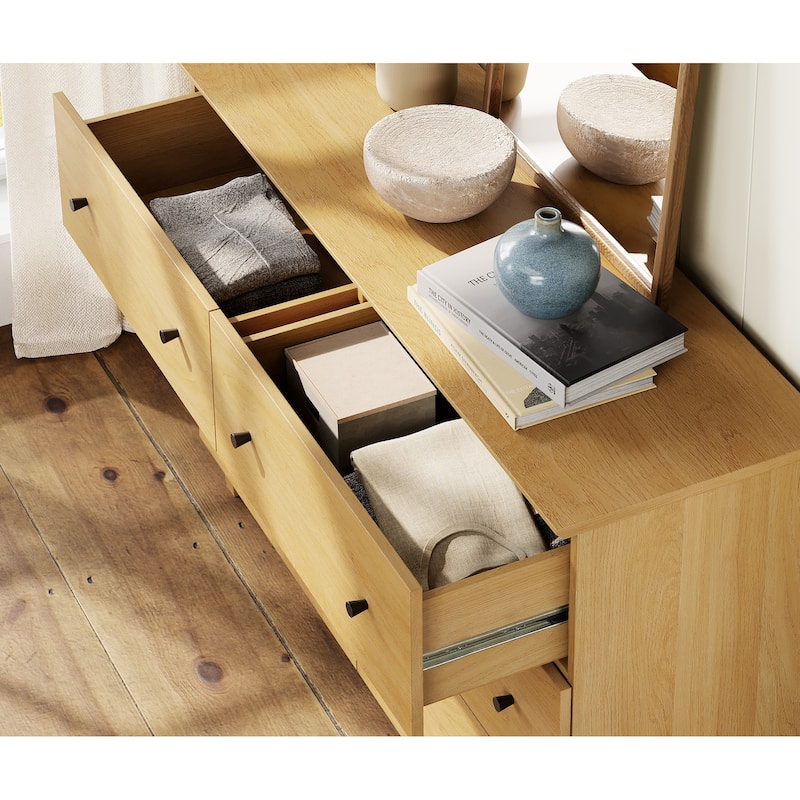 Wood Dresser with 6 Drawers and 2 Cabinets for Bedroom, 118" Wide