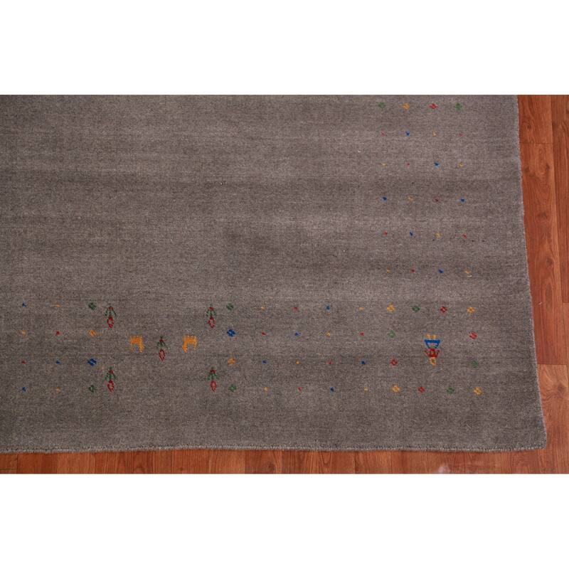 Tribal Gabbeh Indian Area Rug Handmade Grey Wool Carpet - 7'11" x 9'11"