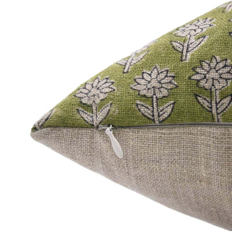 Fabdivine Heavy Linen Block Print Cushion Cover for Couch, Living or Bedroom, Sofa, Home Décor Green Pillowcase, Pankhudi