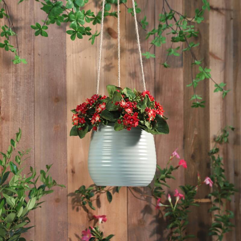 Sagebrook Home Neutral Textured Ceramic Hanging Planter