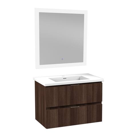 Conques 30 in. Bath Vanity Set with White Top and Basin and Mirror