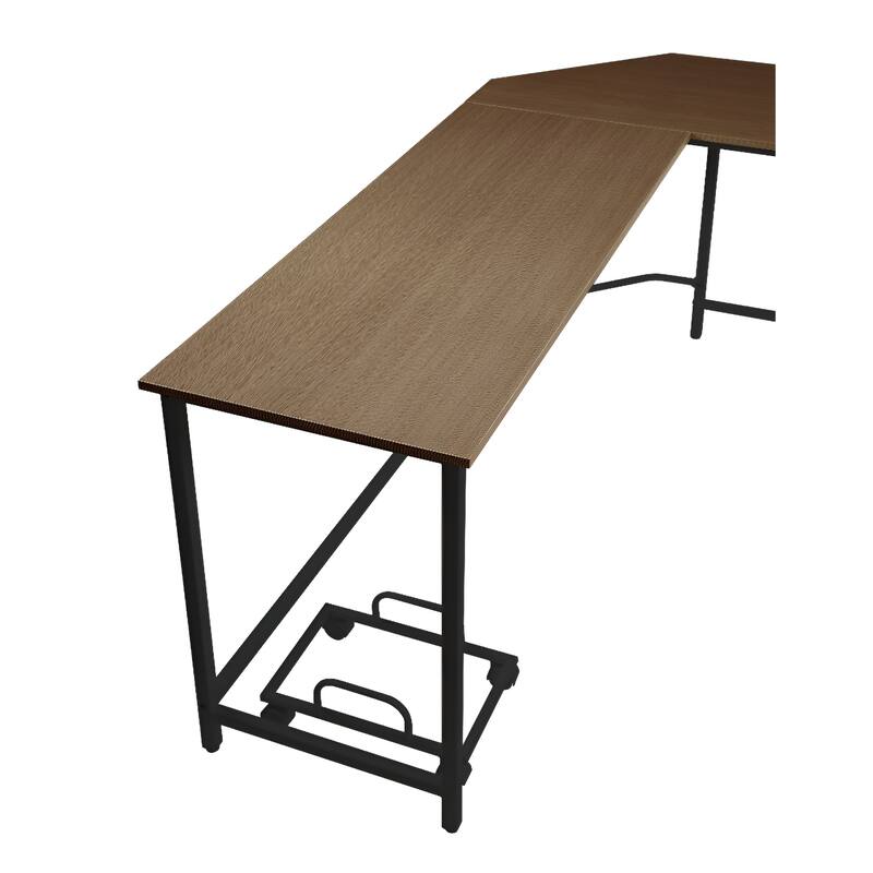 Wood L Shaped Computer Desk with Metal Base and Computer Holder