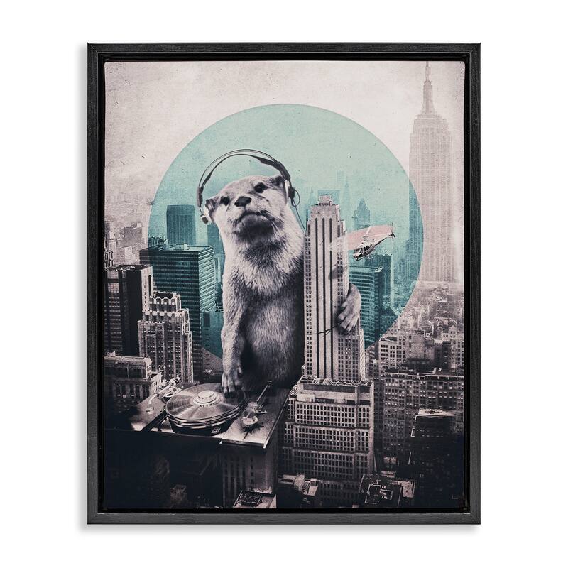 Stupell DJ Otter over Cityscape Framed Floater Canvas Wall Art Design By Ali Gulec - 25 x 31 - Black