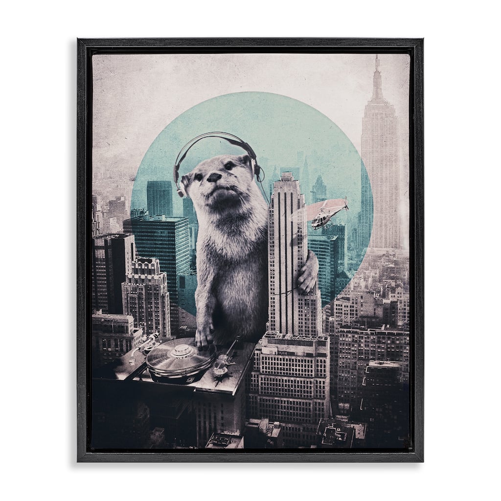 Stupell DJ Otter over Cityscape Framed Floater Canvas Wall Art Design By Ali Gulec