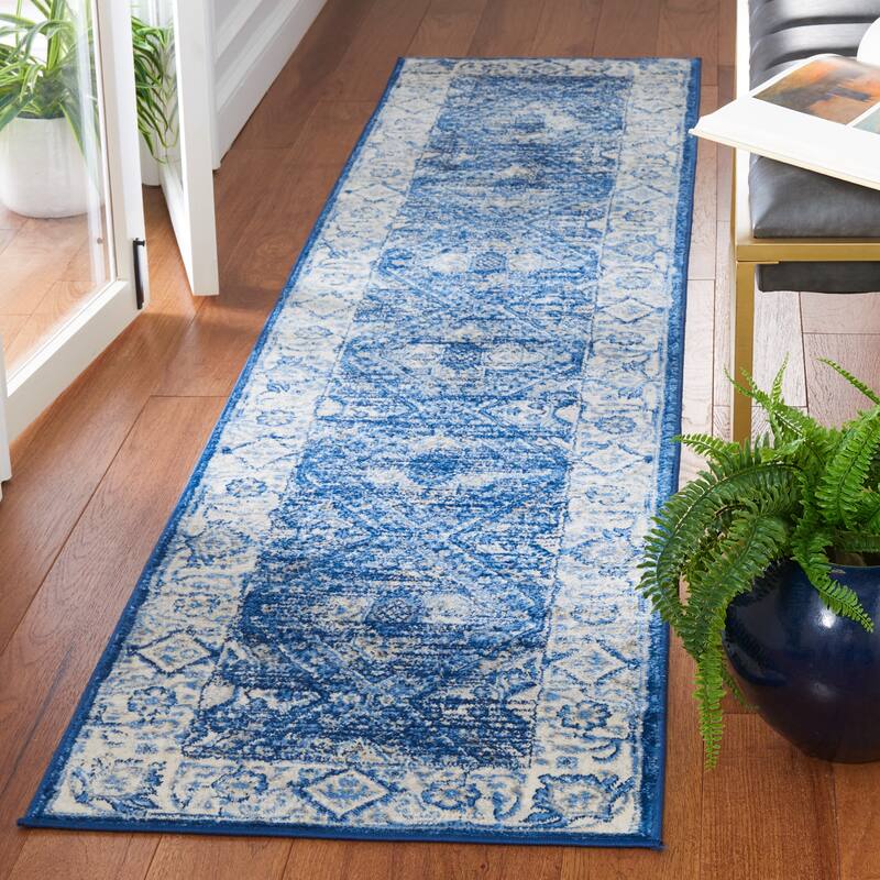 SAFAVIEH Brentwood Jamilah Traditional Rug - 2' x 9' Runner - Ivory/Navy