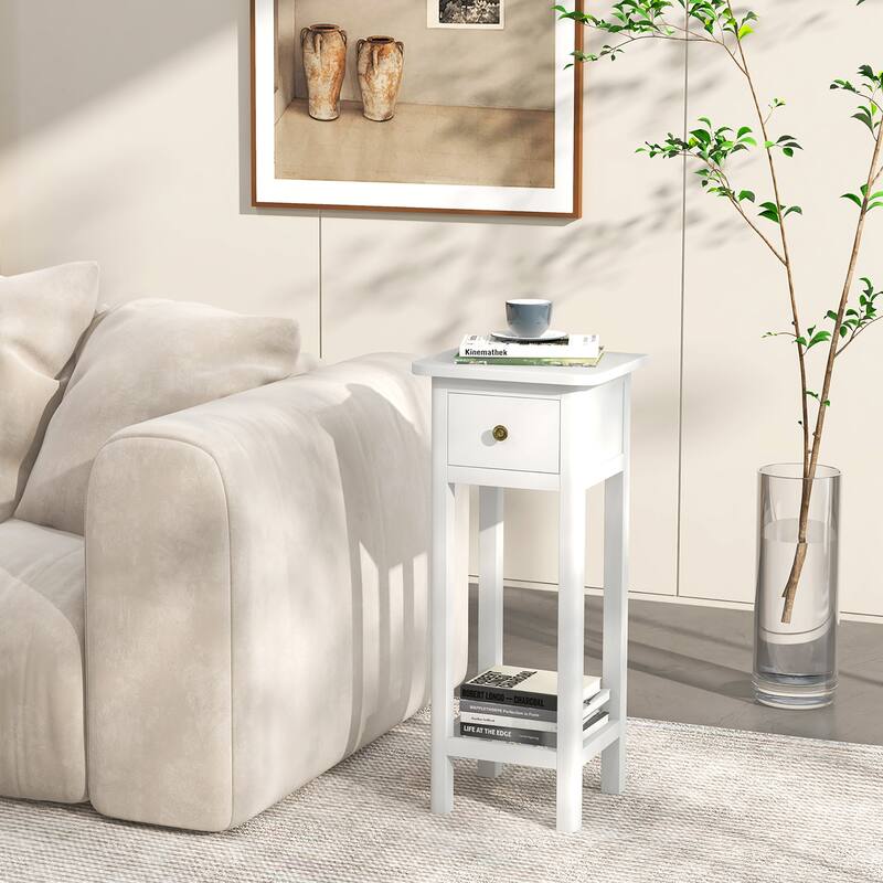 Gymax Solid Wood Side Table Rectangular 2PCS Sofa Side Table w/ Acacia