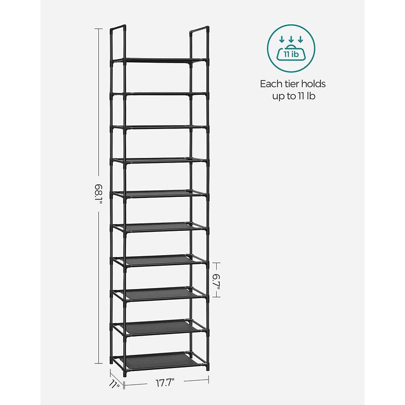 10 Tier Space-Saving Shoe Shelf with Metal Frame and Non-Woven Fabric Shelves