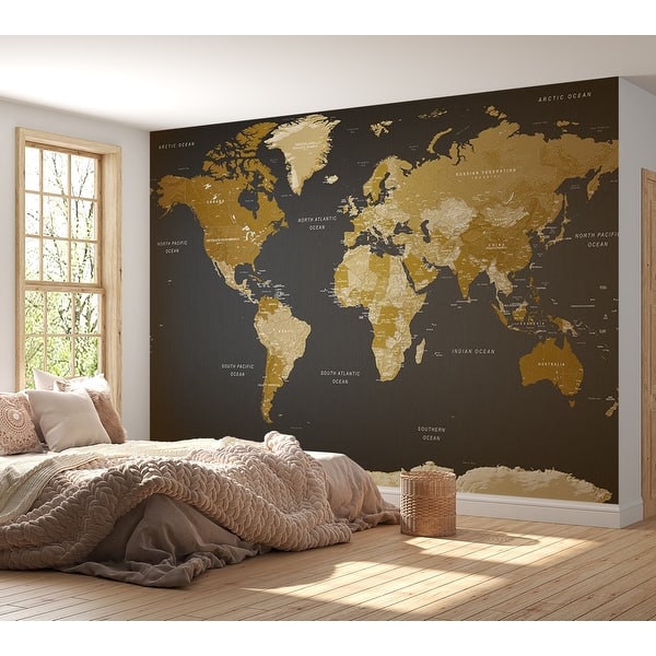 World Map Wallpaper Wall Mural - Modern Geography - Bed Bath & Beyond ...