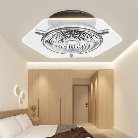 7 Blades Modern Small Gray Enclosed Ceiling Fan with Remote - 23inches