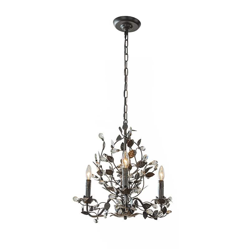 Contemporary 3/6-Light Dark Bronze Leaf Chandelier Elegant Interior Lighting With Crystal Accents For Dining Room Foyer