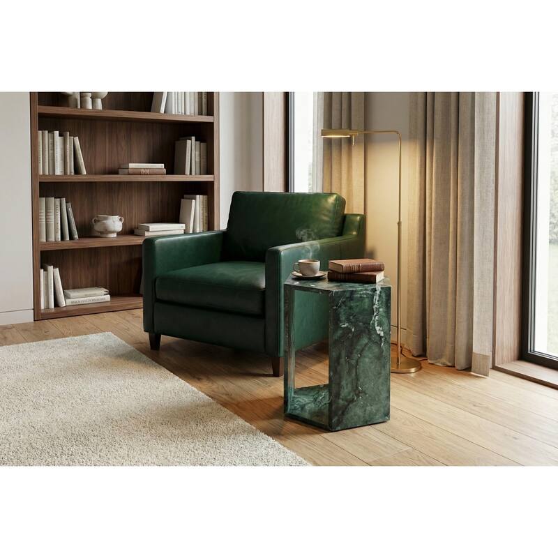 Roomfitters Luxury Natural Marble Hexagon Side Table, Solid Stone Geometric Pedestal End Table, Polished Finish