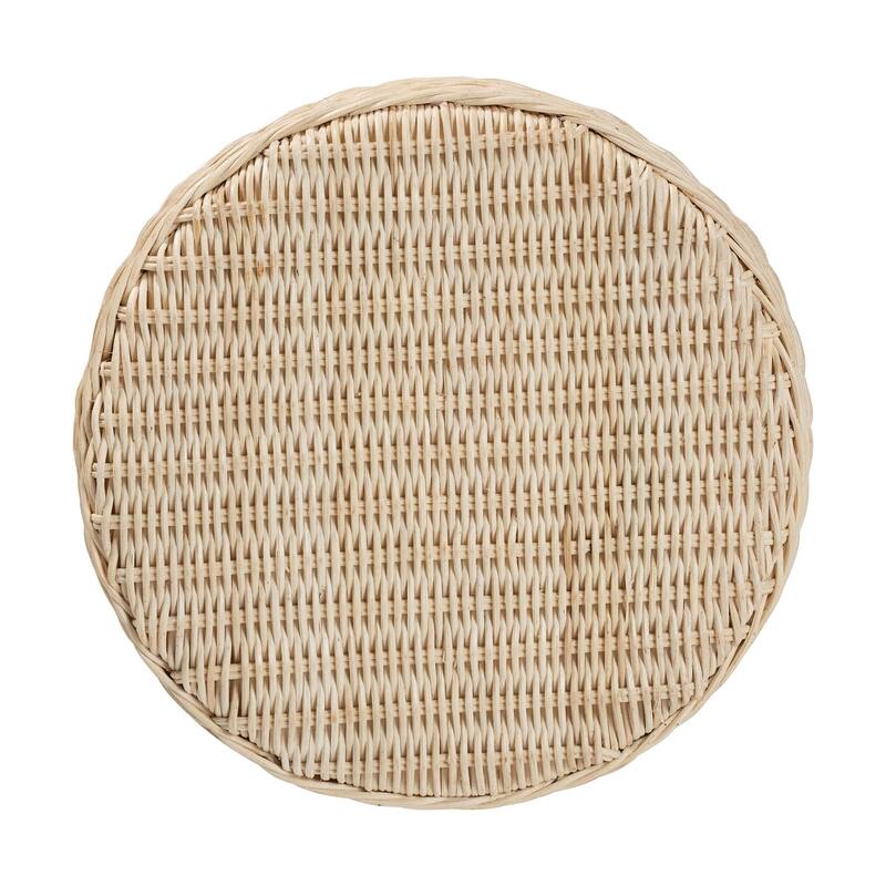 Sarna Natural Rattan End Table - Handwoven Wicker Accent Table with Scalloped Base and Two-Tone Finish, Boho Coastal Style