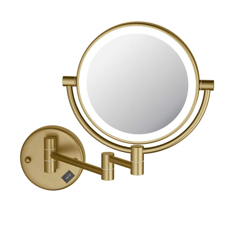 Circular LED Wall Mount Magnifying Make Up Mirror - Brushed Brass