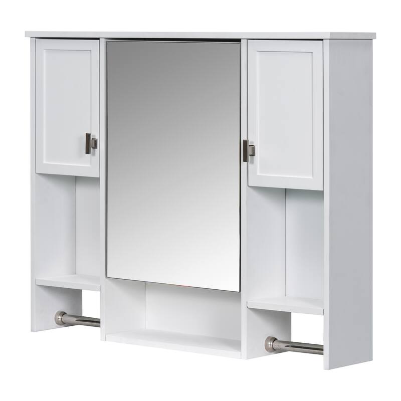 GDFStudio - Auburn Modern Wall-Mounted Bathroom Storage Cabinet with Mirror and Towels Bar - 35'' x 28''