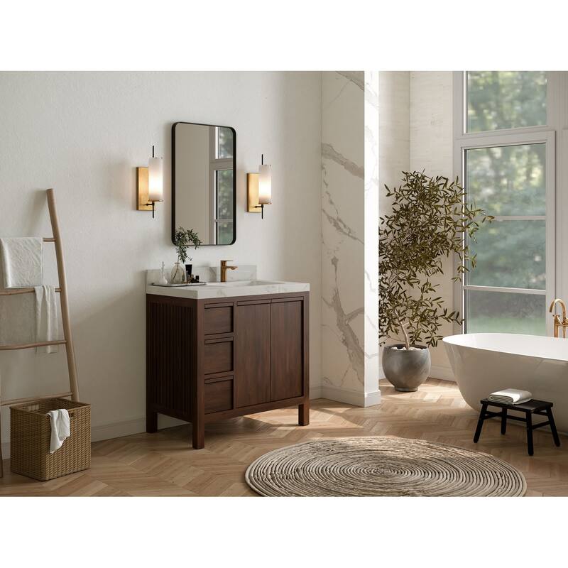 Willow Collections 36 in. W x 22 in. D Elizabeth Solid Teak Right Offset Sink Bathroom Vanity with Countertop