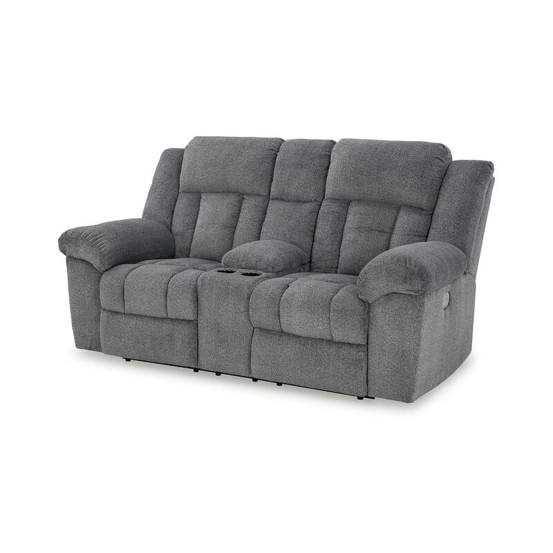 Kendy Power Recliner Console Loveseat, Storage, Gray Polyester 80 Inch