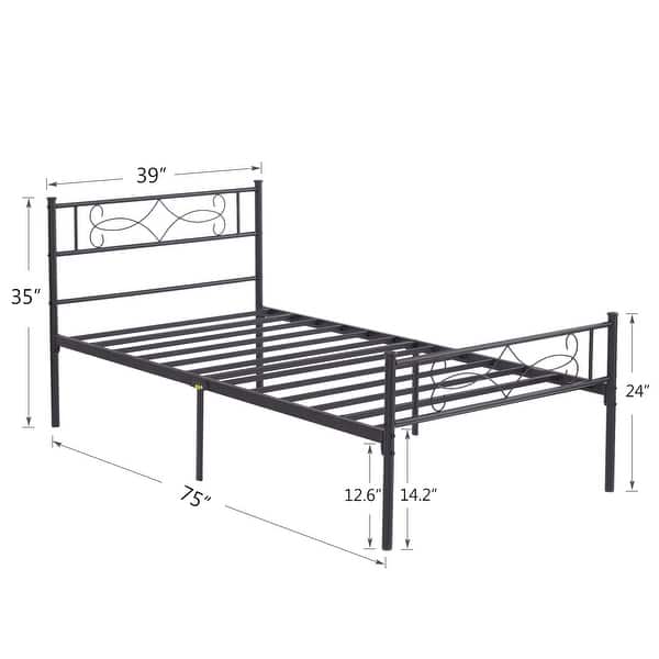 dimension image slide 3 of 6, VECELO 14 Inch Twin Size Metal Platform Bed Frame,Kids Bed Set of 2, Bed Frame Set of 2