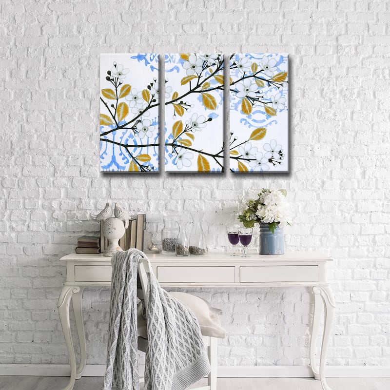 'Ikat Cherry Blossom' 3 Piece Wrapped Canvas Wall Art Set by Norman Wyatt Jr.