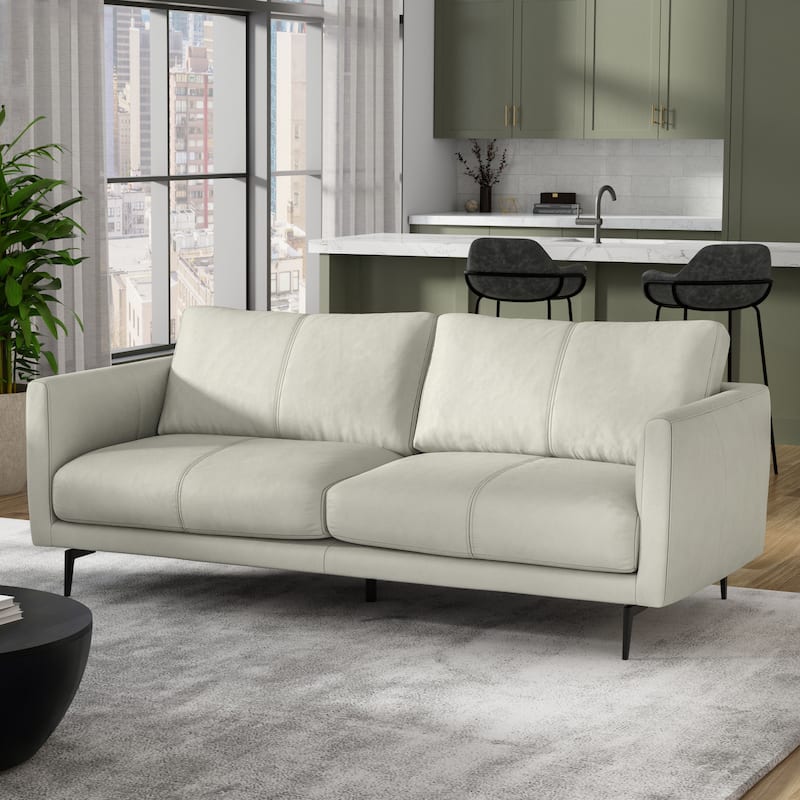 WYNDENHALL Danbury Modern Mid-Century 81" Wide Sofa in Genuine Leather - Light Smoke Grey