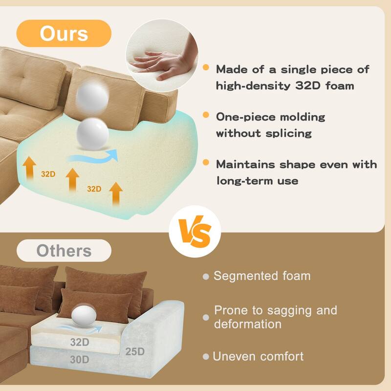 116.1" Corduroy Sectional Sofa with Movable Ottoman