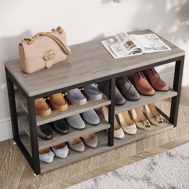 Modern Shoe Bench and Wall-Mounted Coat Rack Set foe Entryway