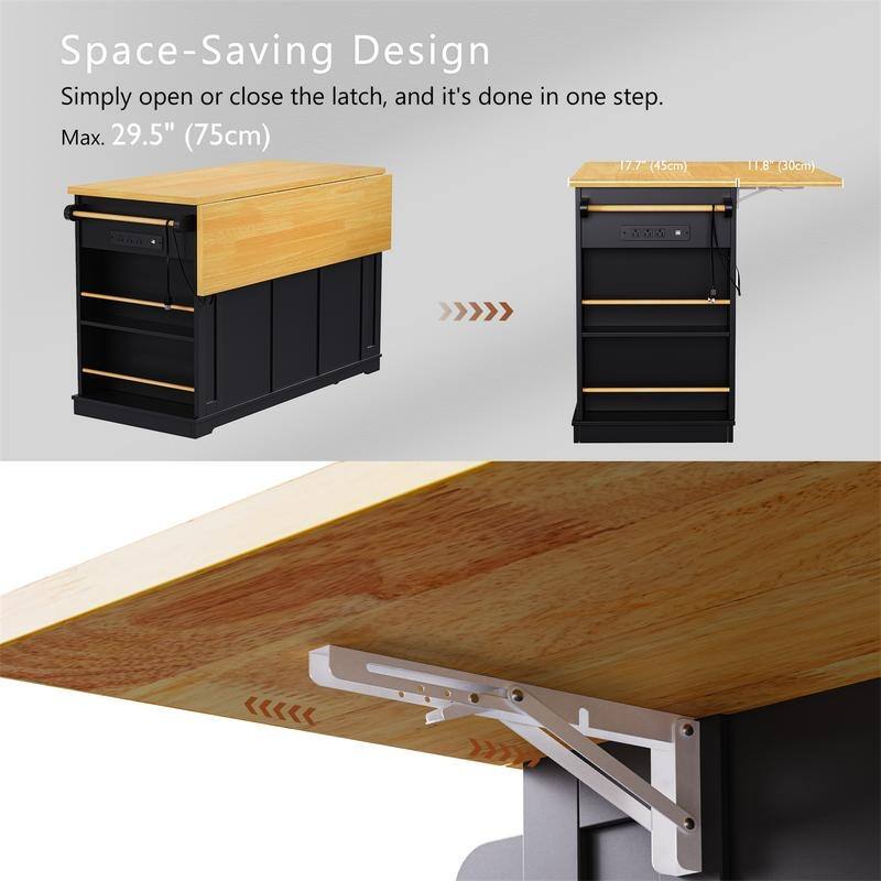 3-Piece/1 Piece Kitchen Island Set with/without 2 Bar Stools, Kitchen Cart on Wheels with 3 Drawers, Drop Leaf & Open Side Racks