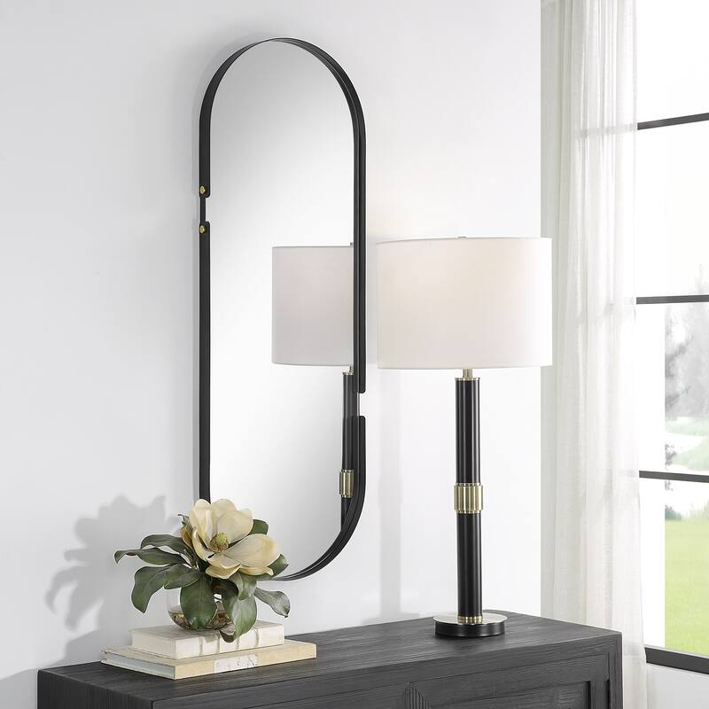 Matte Black Oval Mirror - 14.96"W x 43.31"H x 1.57"D