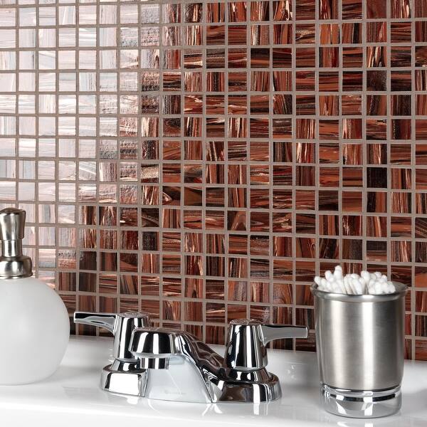 slide 1 of 10, SomerTile Coppa Auburn 12" x 12" Glass Mosaic Tile