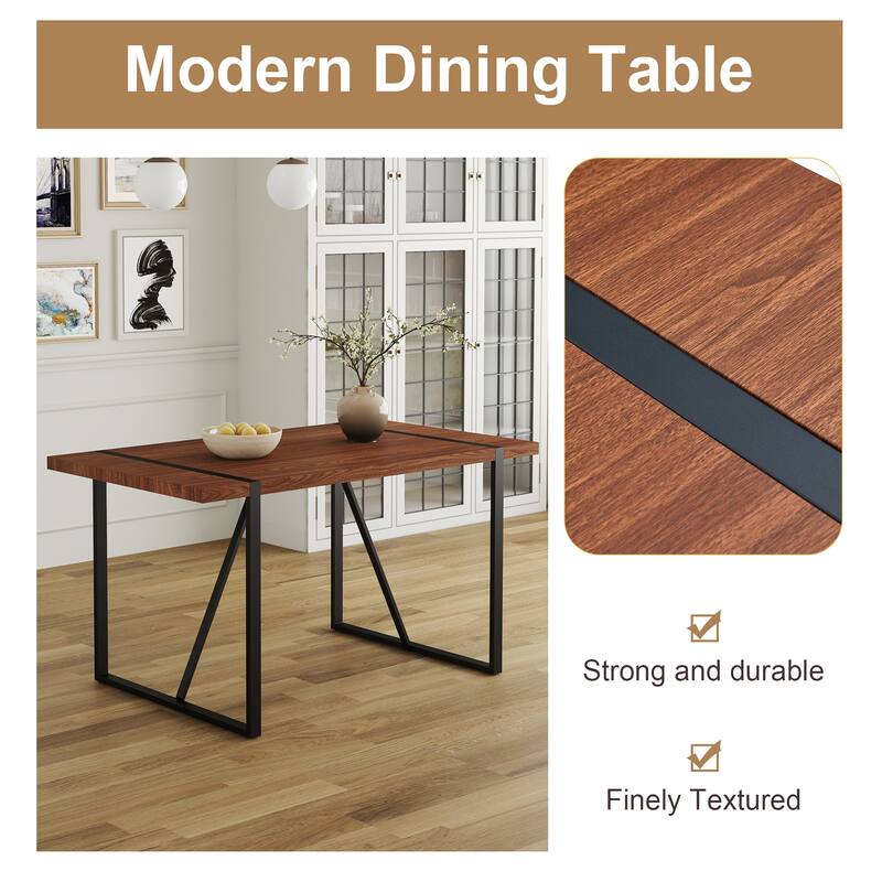 5-Piece Dining Table Set, Kitchen Wood Table & 4 Armless Chairs with Metal Frame, Space-Saving Dinette Set for Small Space