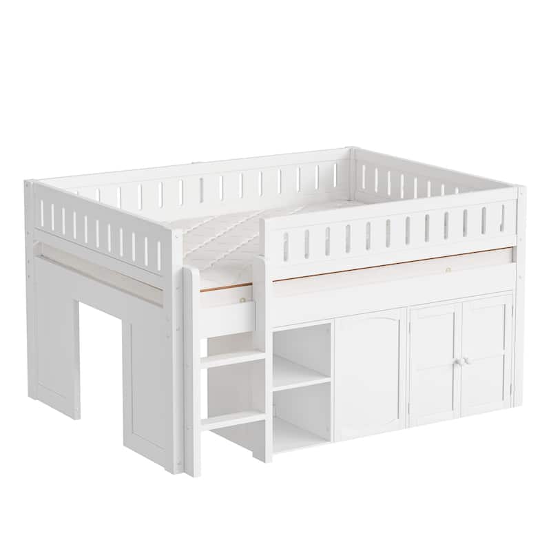 GDFStudio - Solid Wood Full Size Loft Bed with Storage & Chalkboard Panel