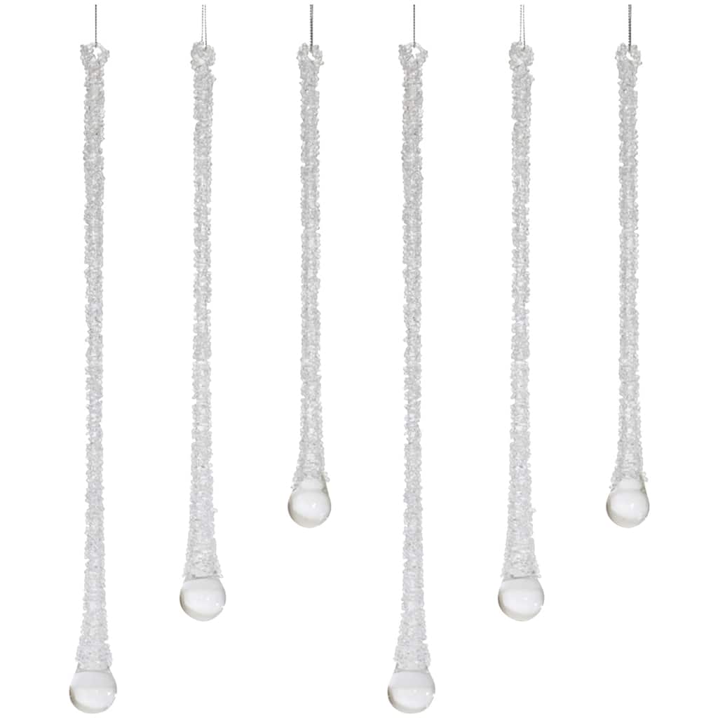 Clear Glass Beaded Icicle Ornaments Set of 6 for Christmas Tree Decoration Indoor Use - 0.75 x 0.75 x 13.5" (L x W x H)