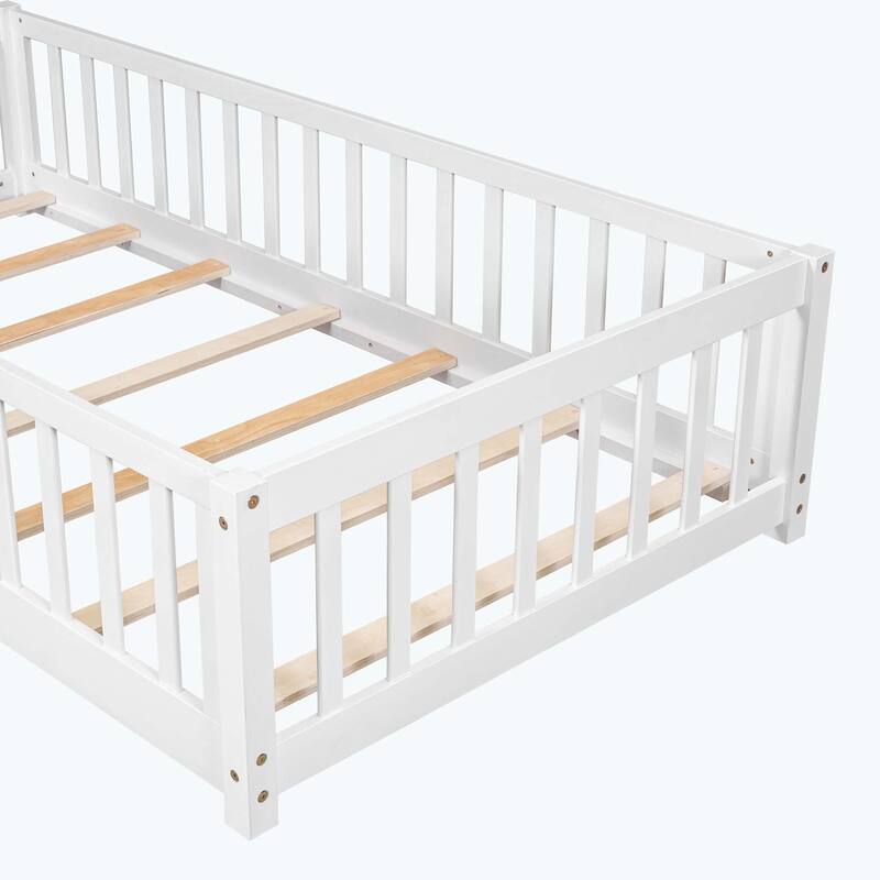Durable Floor Platform Bed with Fence