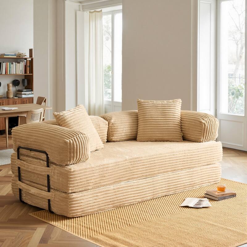OVIOS Supreme Soft Fluffy Loveseat Sleeper Sofa - Plush-Beige